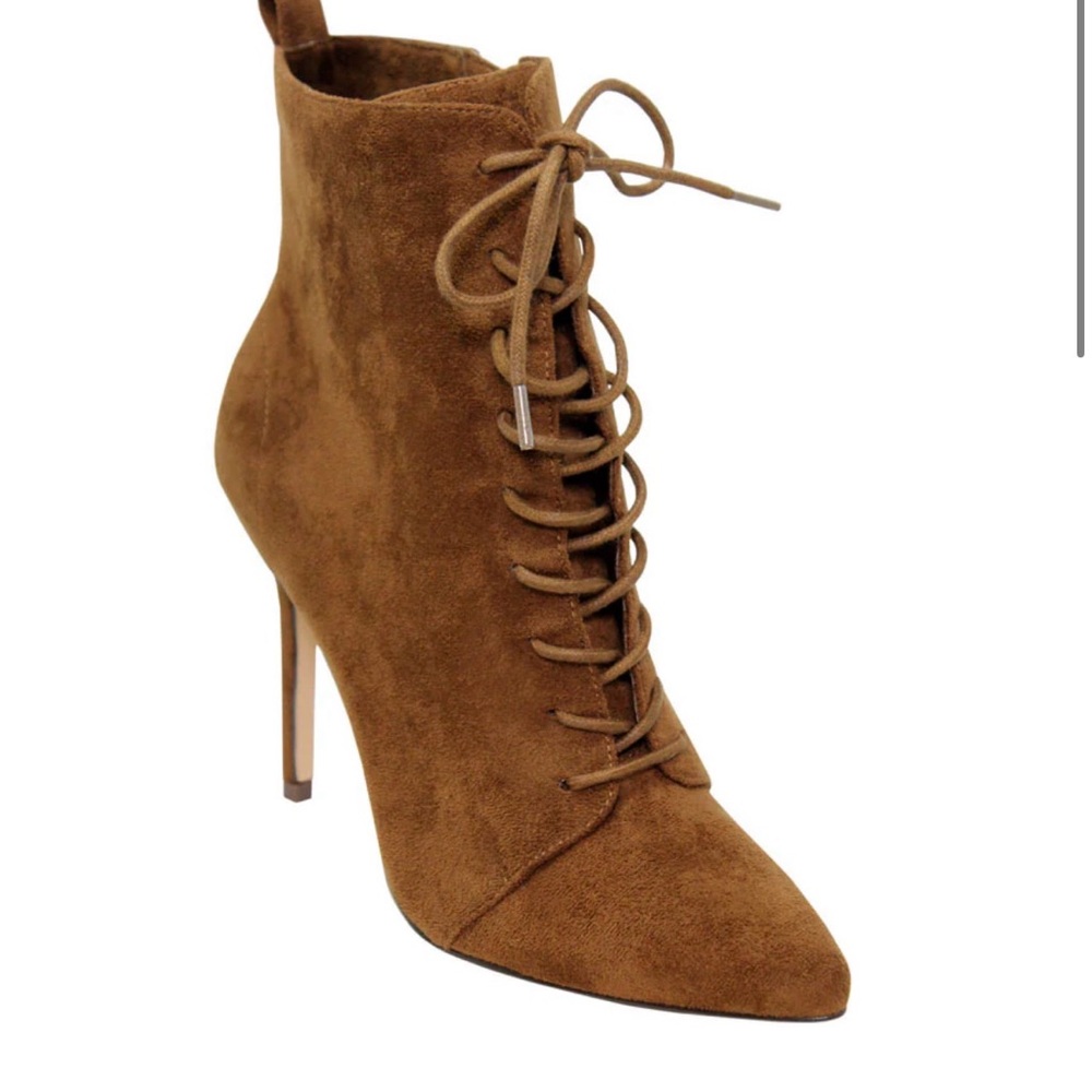 Charles David Tan Suede Lace-Up Heeled Boots Brand New Never Worn Size 8